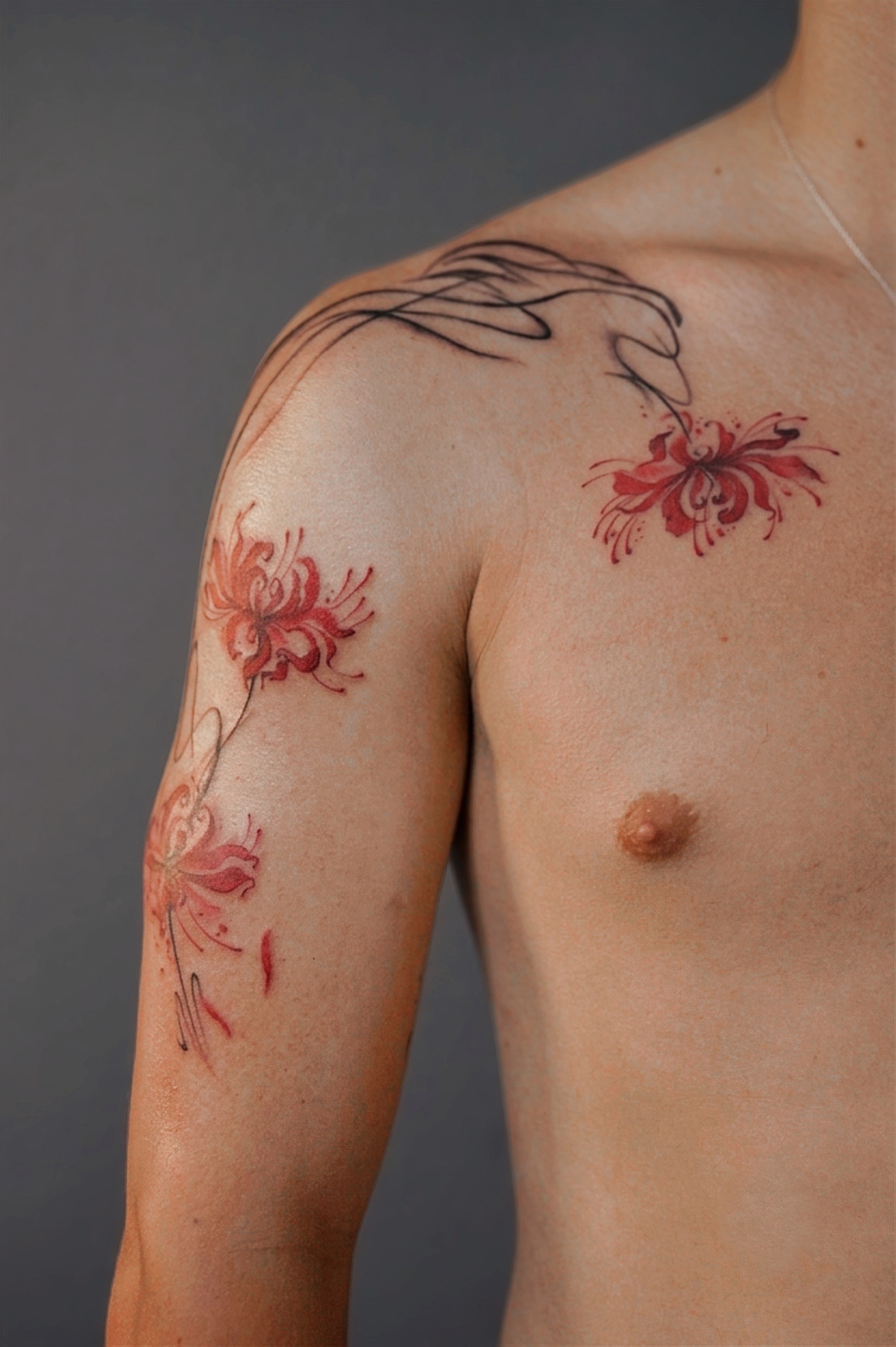 Linhas fluidas com um crisântemo colorido